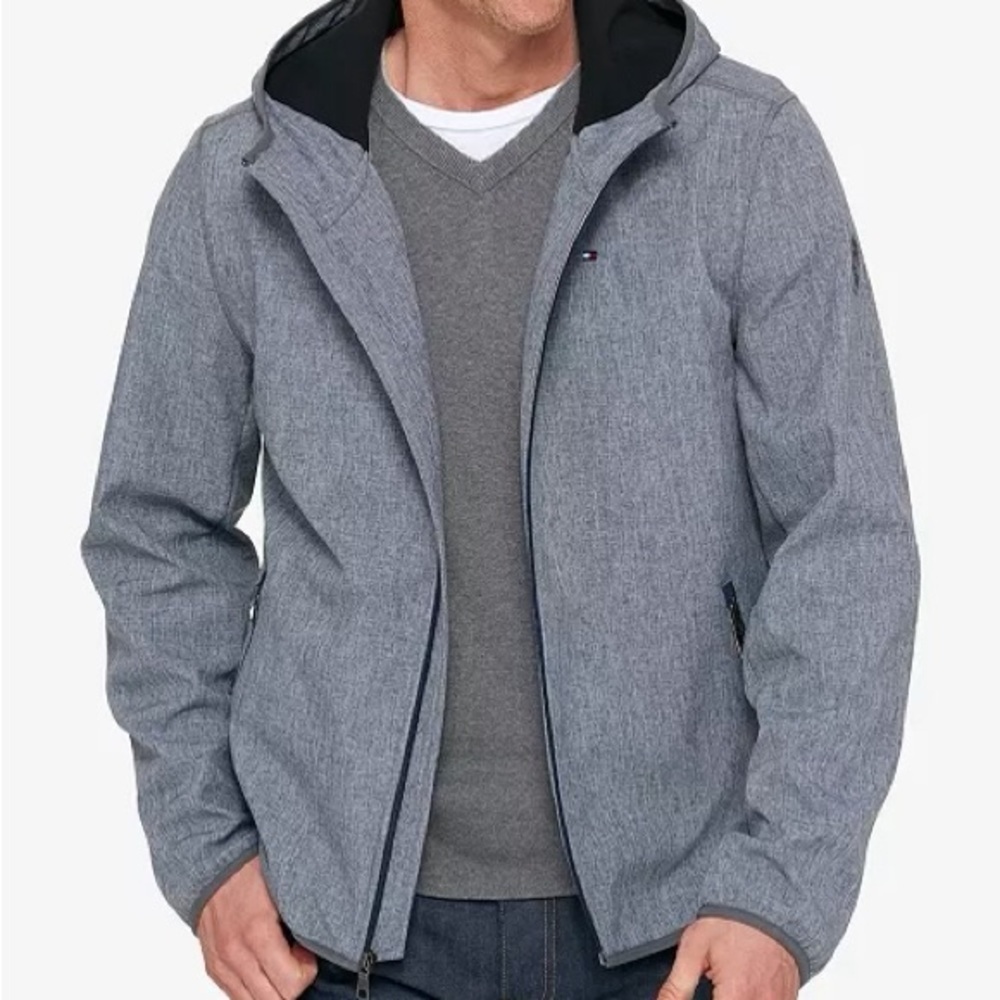 Tommy Hilfiger Men’s Hooded Soft Shell Jacket Heathered Gray Size Medium